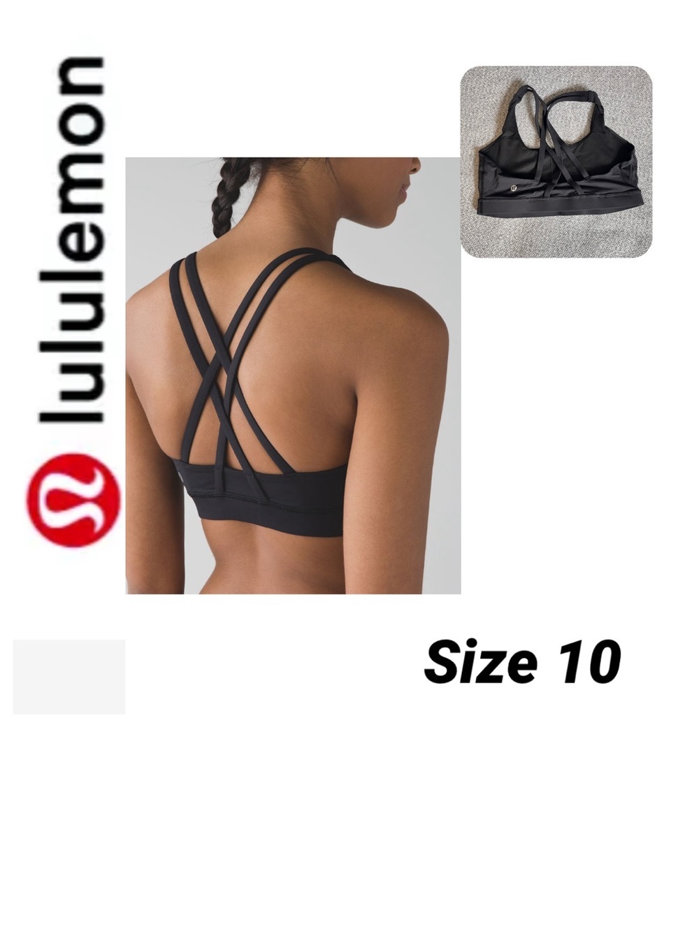Lululemon Energy Bra Medium Support - Black - Size 10